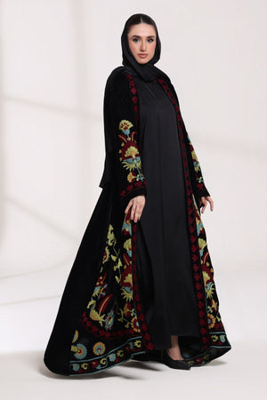 3 Piece - Black Velvet Abaya