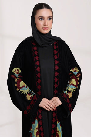 3 Piece - Black Velvet Abaya