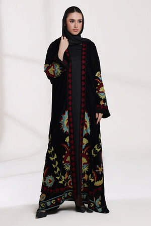 3 Piece - Black Velvet Abaya