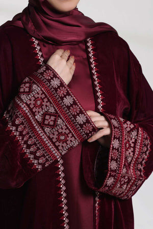 3 Piece - Maroon Velvet Abaya