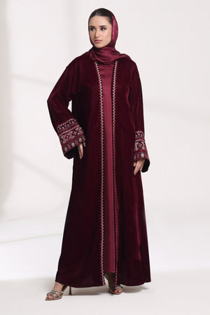 3 Piece - Maroon Velvet Abaya