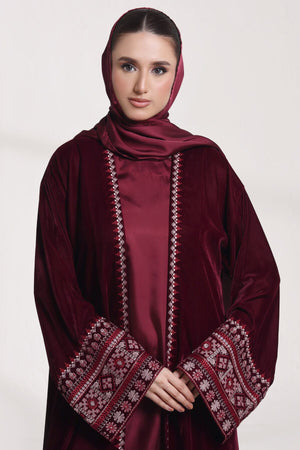 3 Piece - Maroon Velvet Abaya