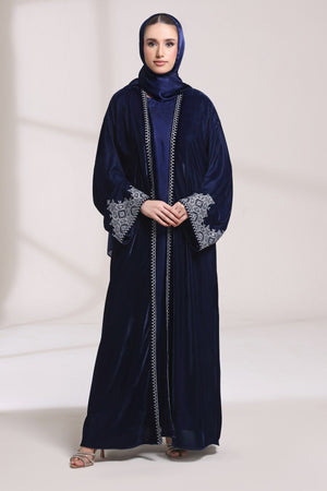 3 Piece - Navy Blue Velvet Abaya