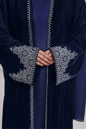 3 Piece - Navy Blue Velvet Abaya