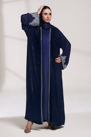 3 Piece - Navy Blue Velvet Abaya