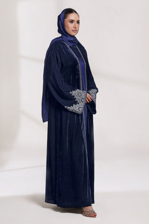 3 Piece - Navy Blue Velvet Abaya