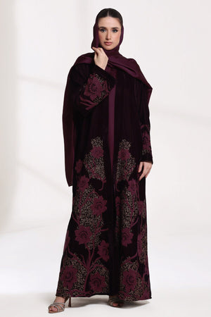 3 Piece - Plum Velvet Abaya