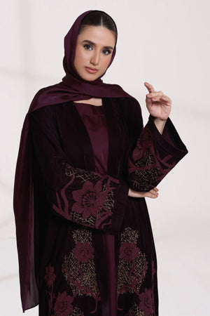 3 Piece - Plum Velvet Abaya