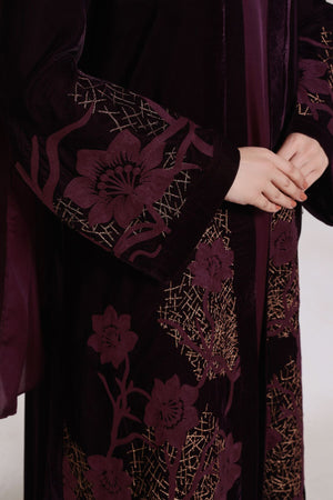 3 Piece - Plum Velvet Abaya