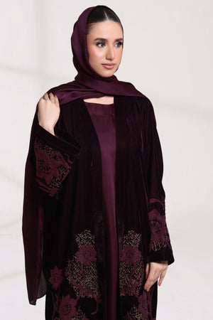 3 Piece - Plum Velvet Abaya