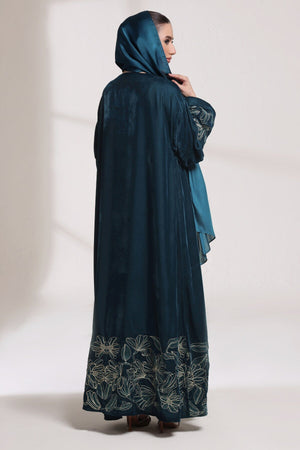 3 Piece - Teal Blue Velvet Abaya