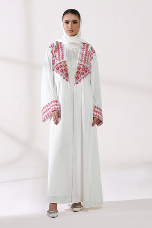 3 Piece - White Velvet Abaya