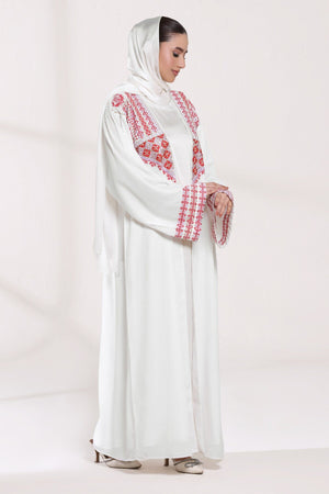3 Piece - White Velvet Abaya