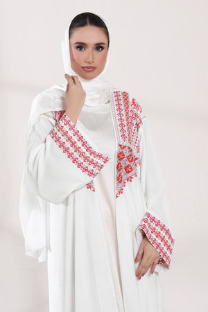 3 Piece - White Velvet Abaya
