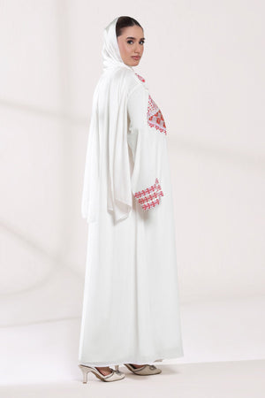 3 Piece - White Velvet Abaya