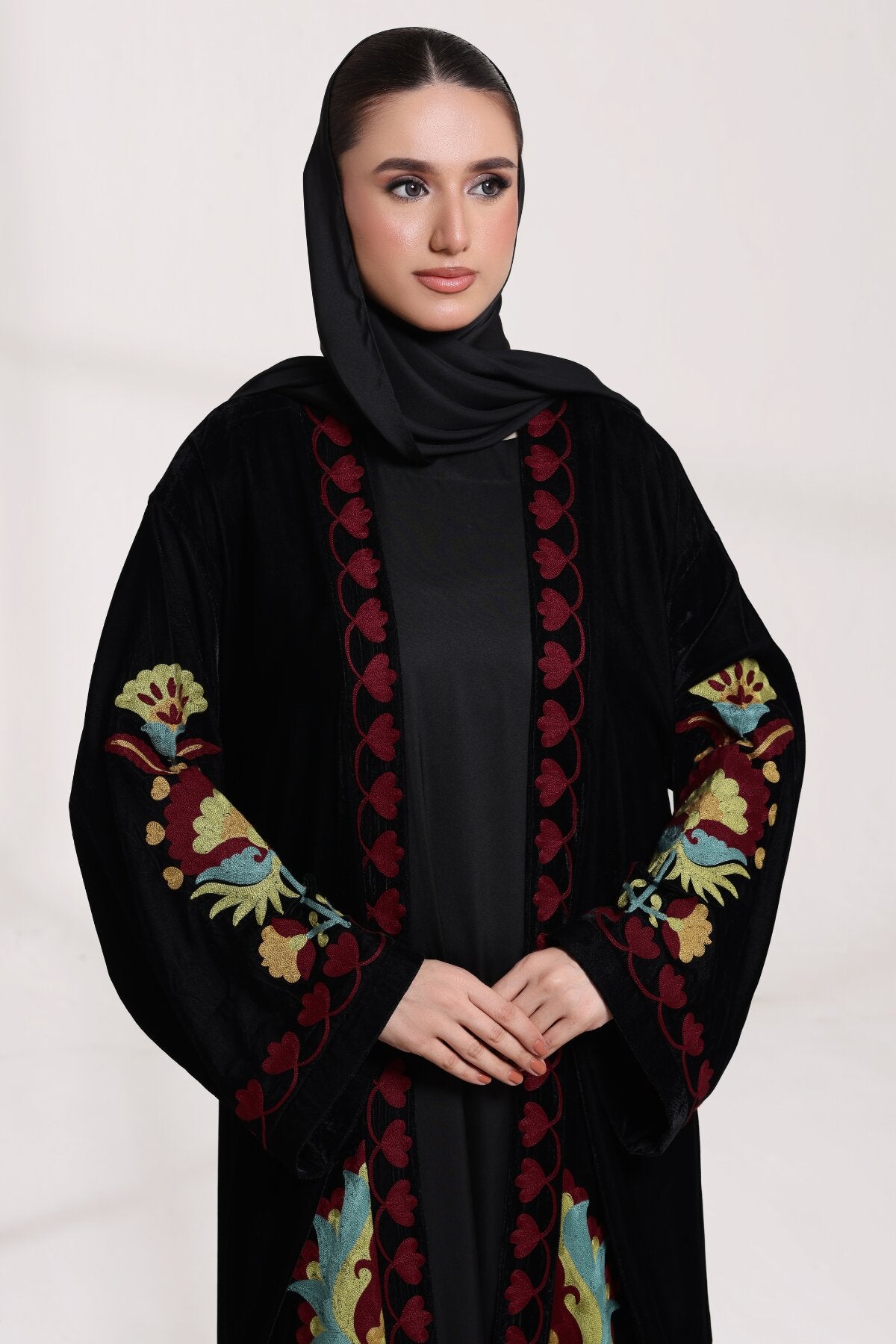 3 Piece - Black Velvet Abaya