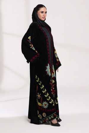3 Piece - Black Velvet Abaya