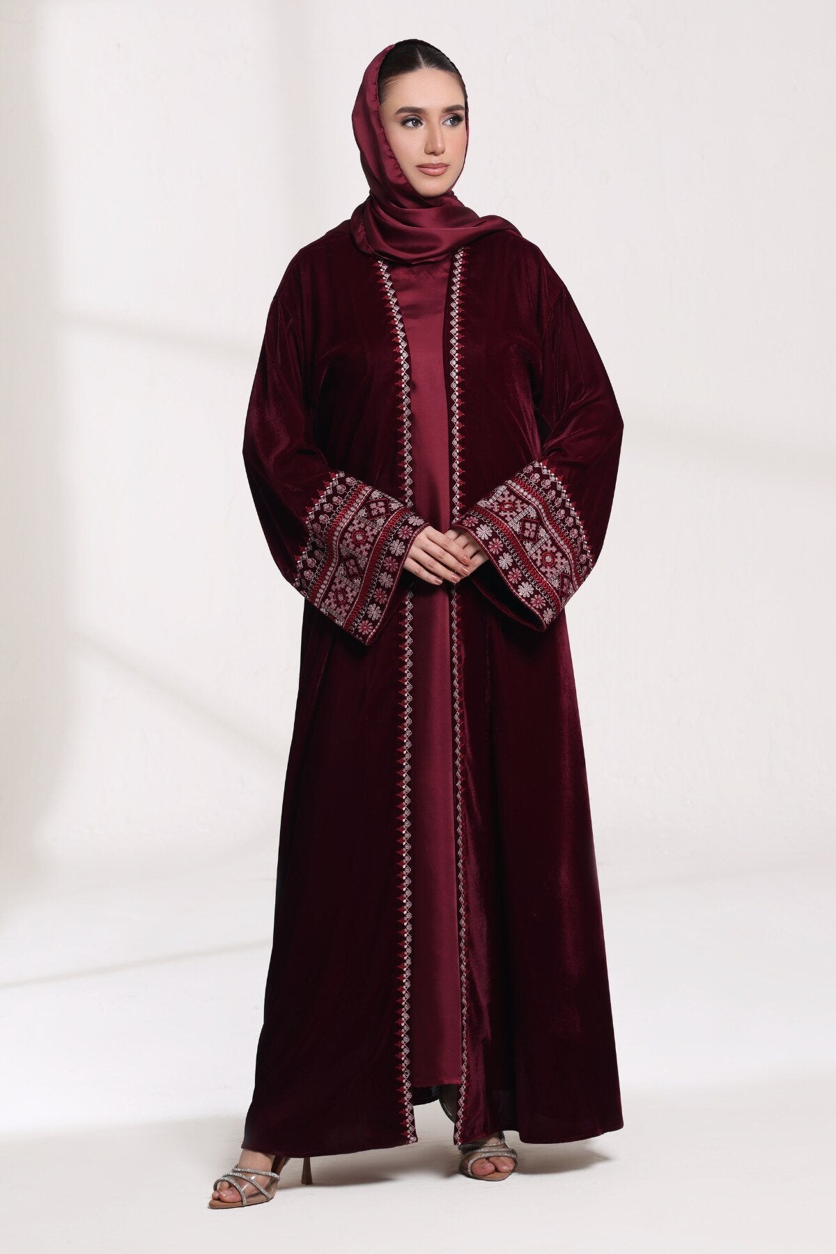 3 Piece - Maroon Velvet Abaya