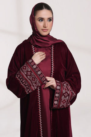 3 Piece - Maroon Velvet Abaya