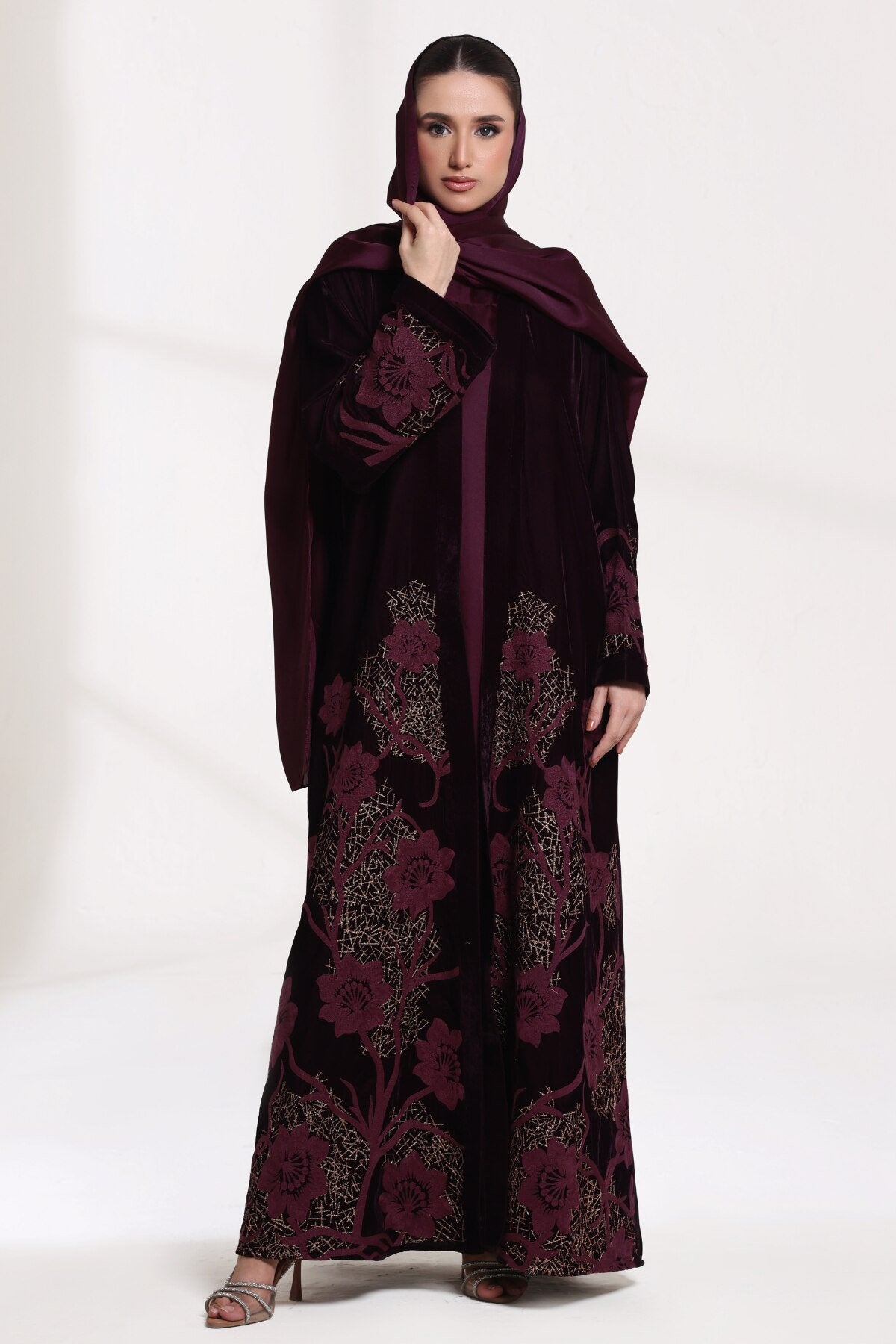 3 Piece - Plum Velvet Abaya