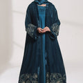 3 Piece - Teal Blue Velvet Abaya