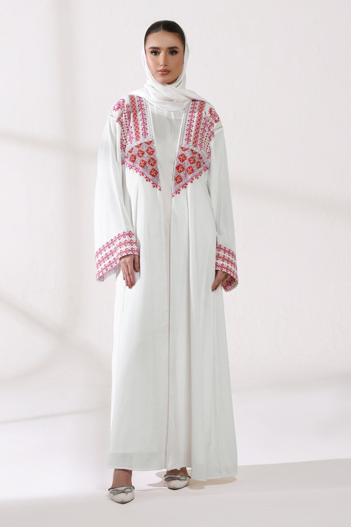 3 Piece - White Velvet Abaya