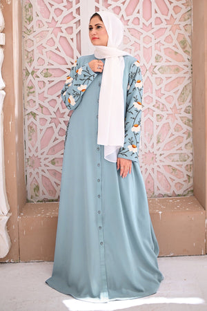 Tropical Blue Embroidered Abaya
