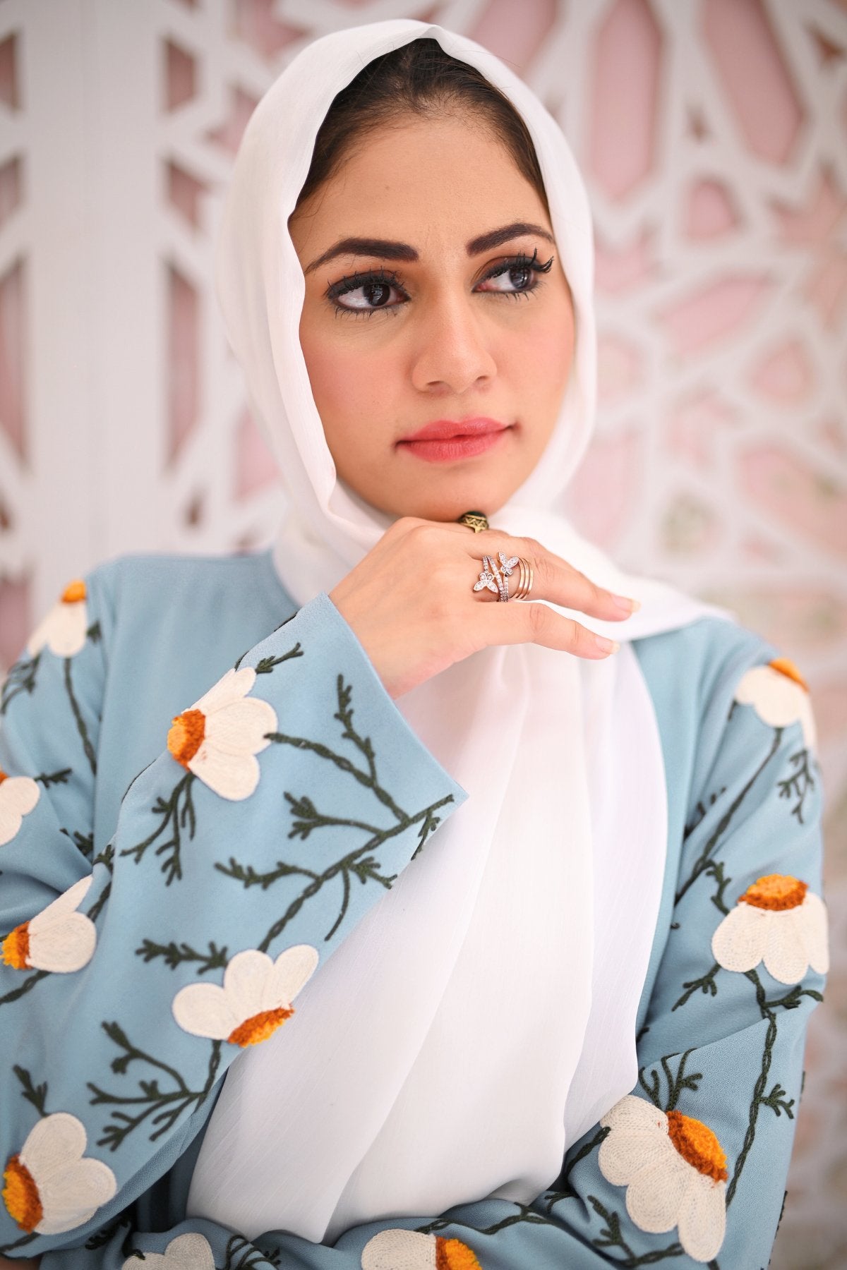 Tropical Blue Embroidered Abaya