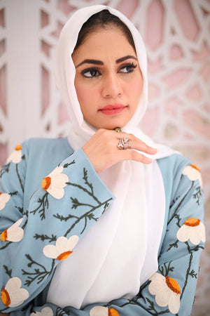 Tropical Blue Embroidered Abaya