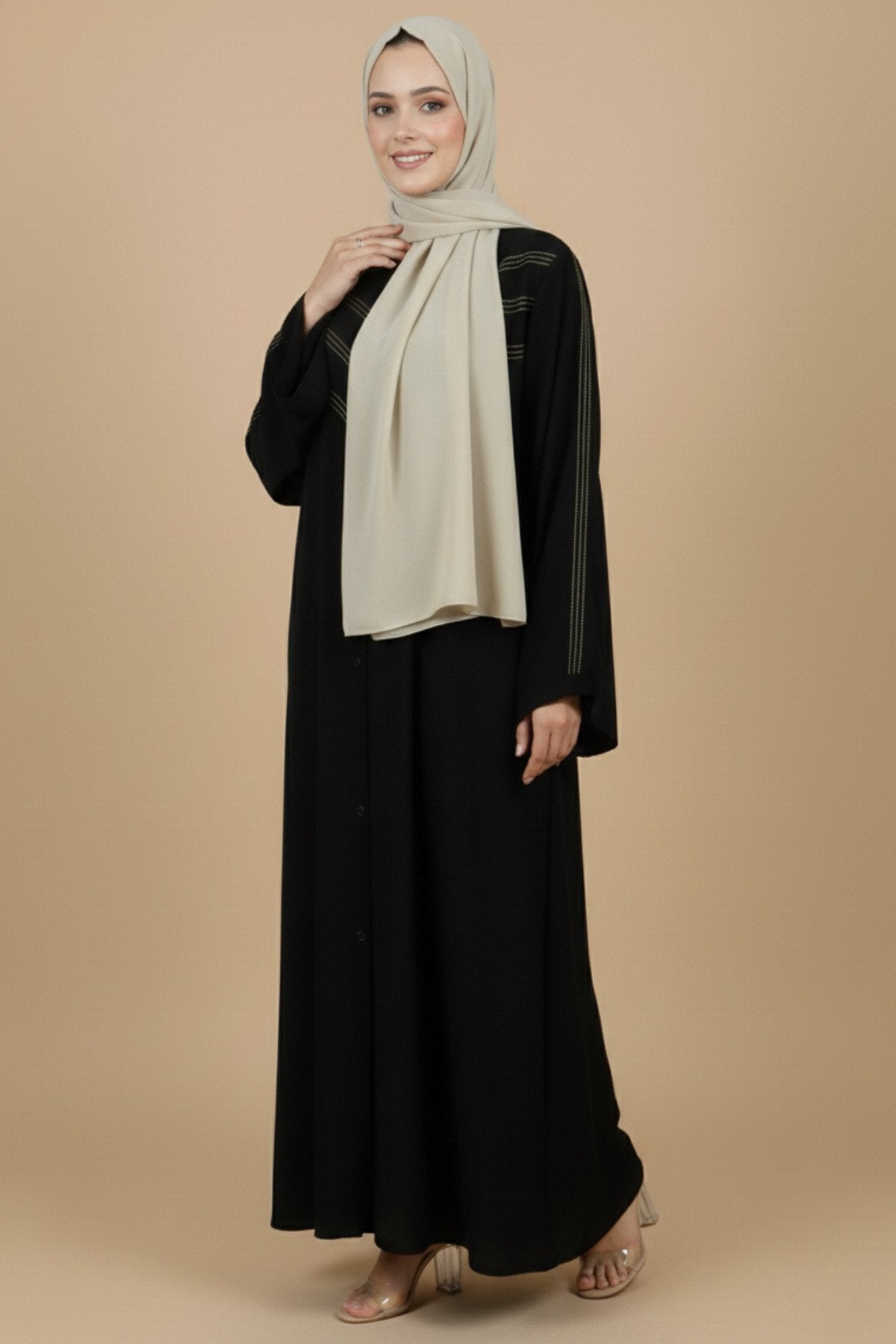 Anchor Embroidered Black Abaya