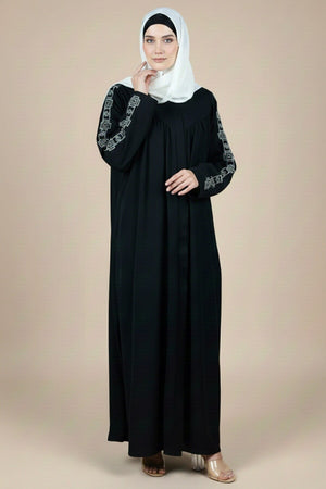 Ancient Pattern Embroidered Gathered Abaya