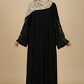 Black Autumn Tree Embroidered Abaya