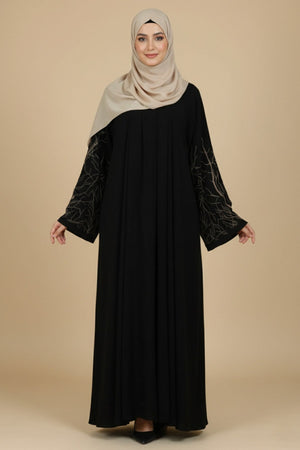 Black Autumn Tree Embroidered Abaya