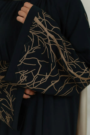 Black Autumn Tree Embroidered Abaya