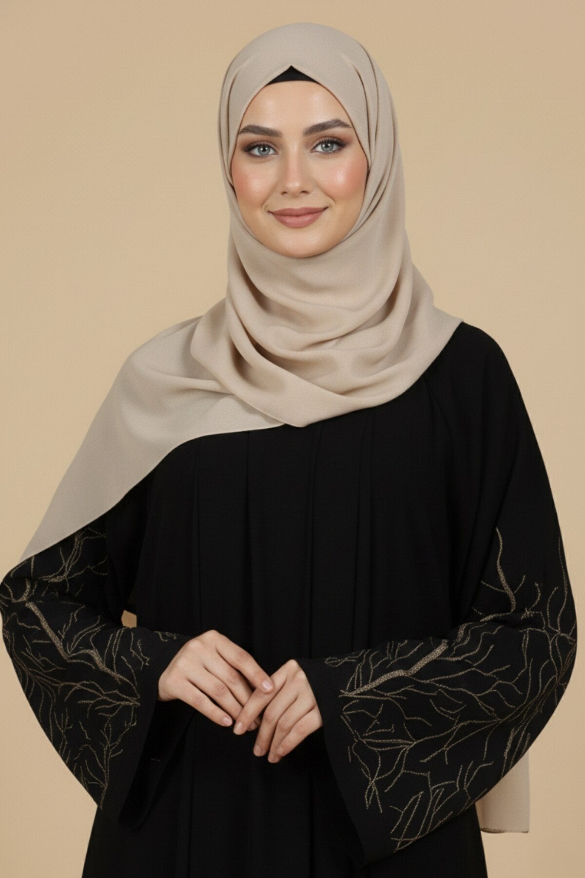 Black Autumn Tree Embroidered Abaya