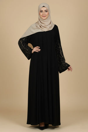 Black Autumn Tree Embroidered Abaya