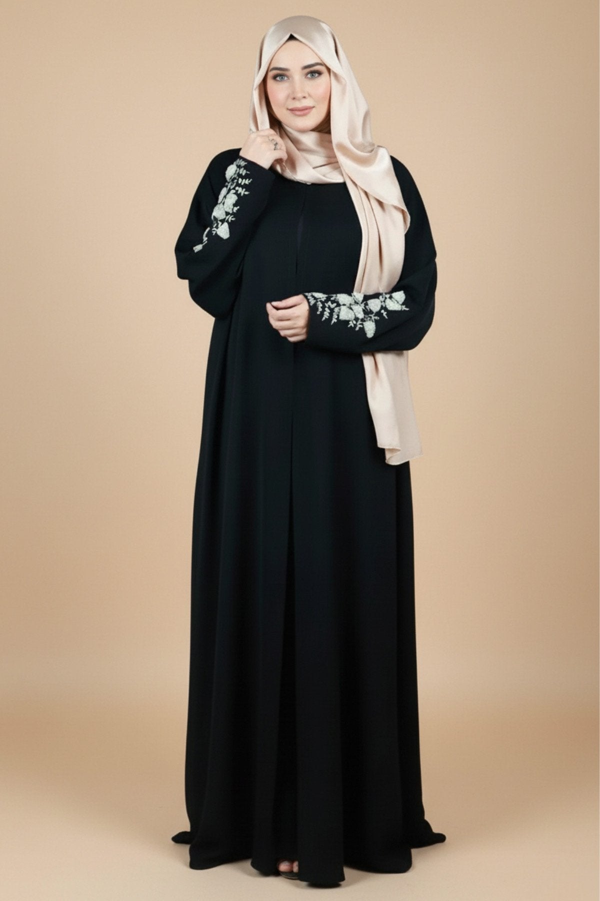 Black Beaded Fixed Baggy Abaya