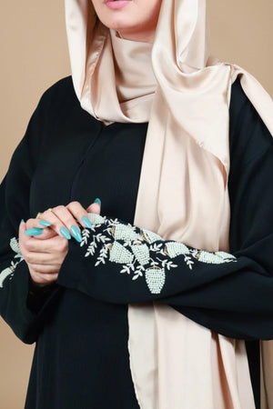 Black Beaded Fixed Baggy Abaya