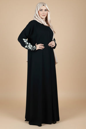 Black Beaded Fixed Baggy Abaya