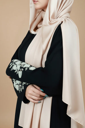 Black Beaded Fixed Baggy Abaya