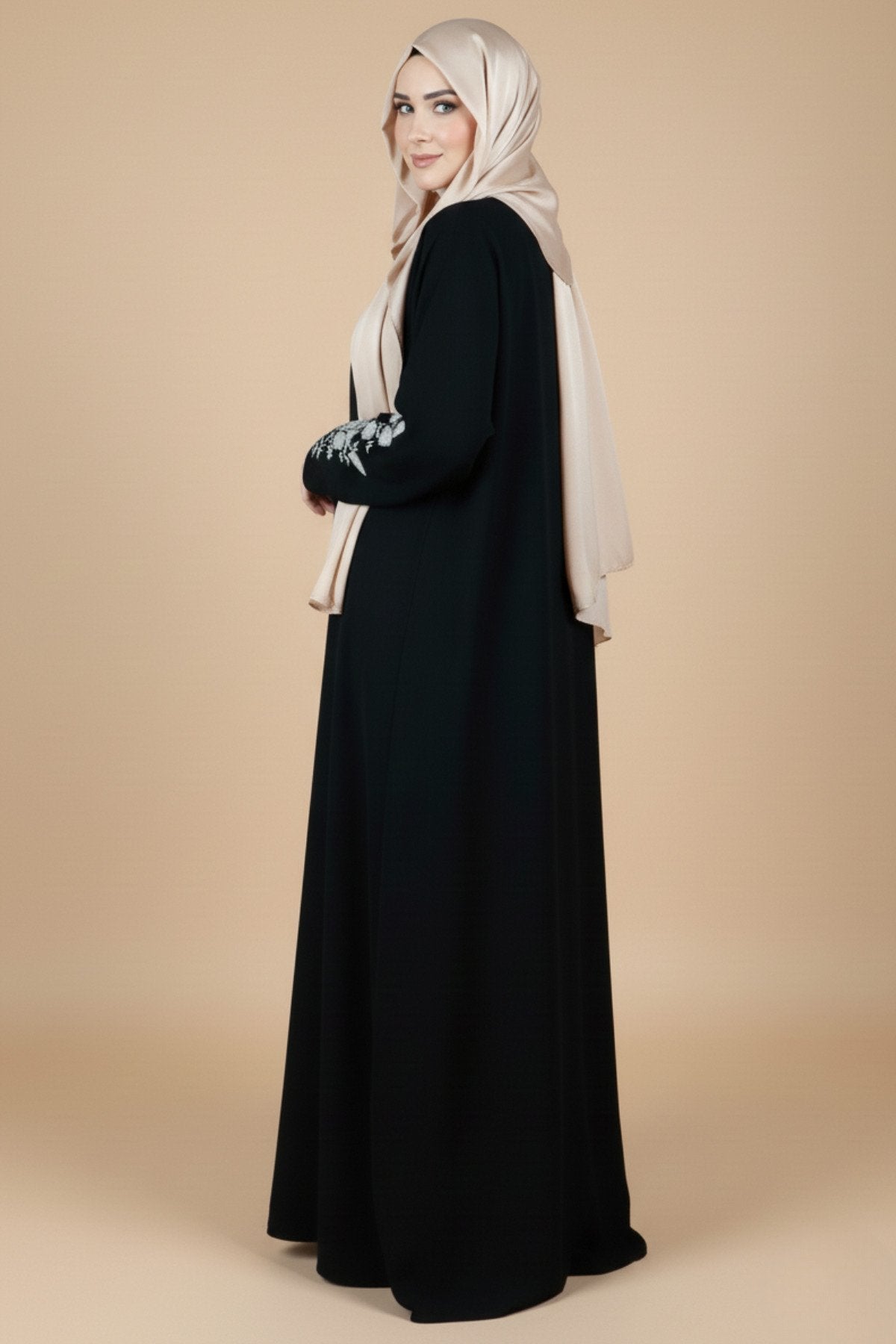 Black Beaded Fixed Baggy Abaya