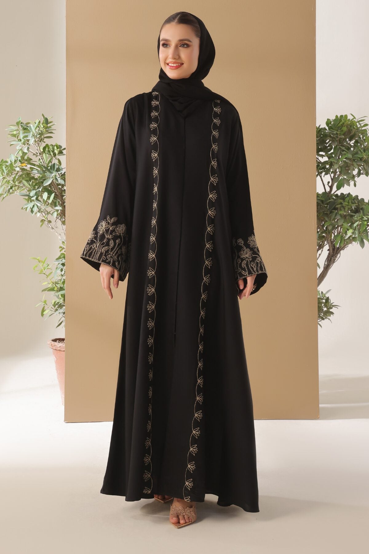 Black Cord Embroidered Abaya