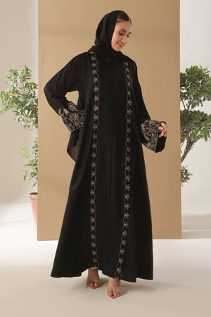 Black Cord Embroidered Abaya