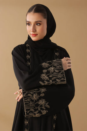 Black Cord Embroidered Abaya