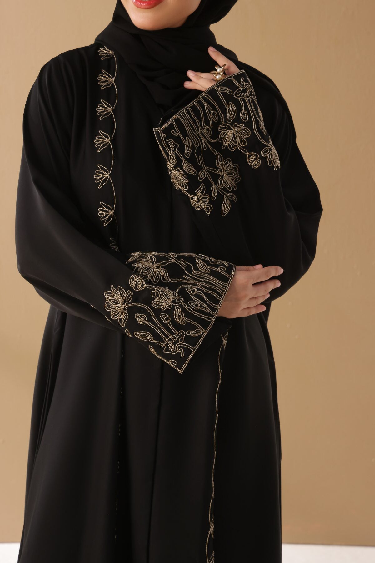 Black Cord Embroidered Abaya