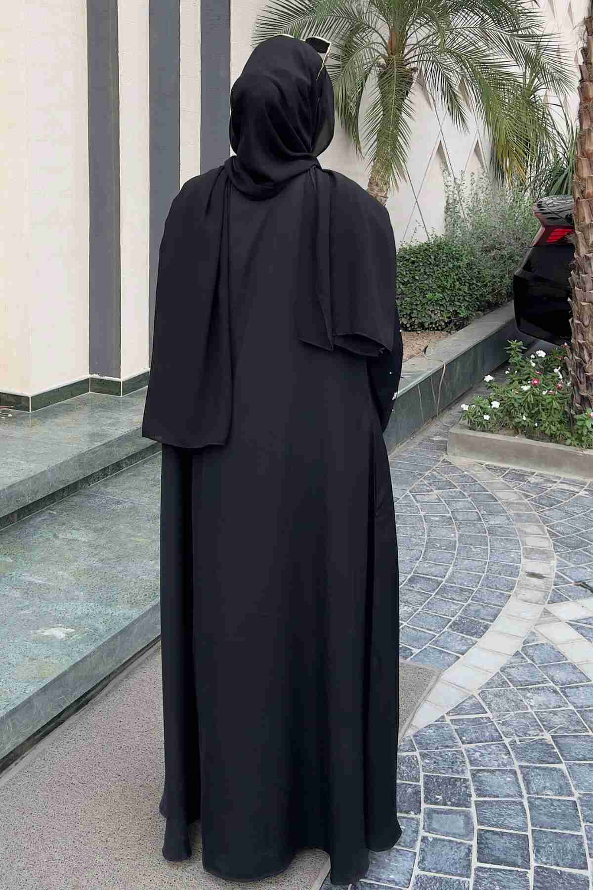 Black Half Drop Beaded Abaya