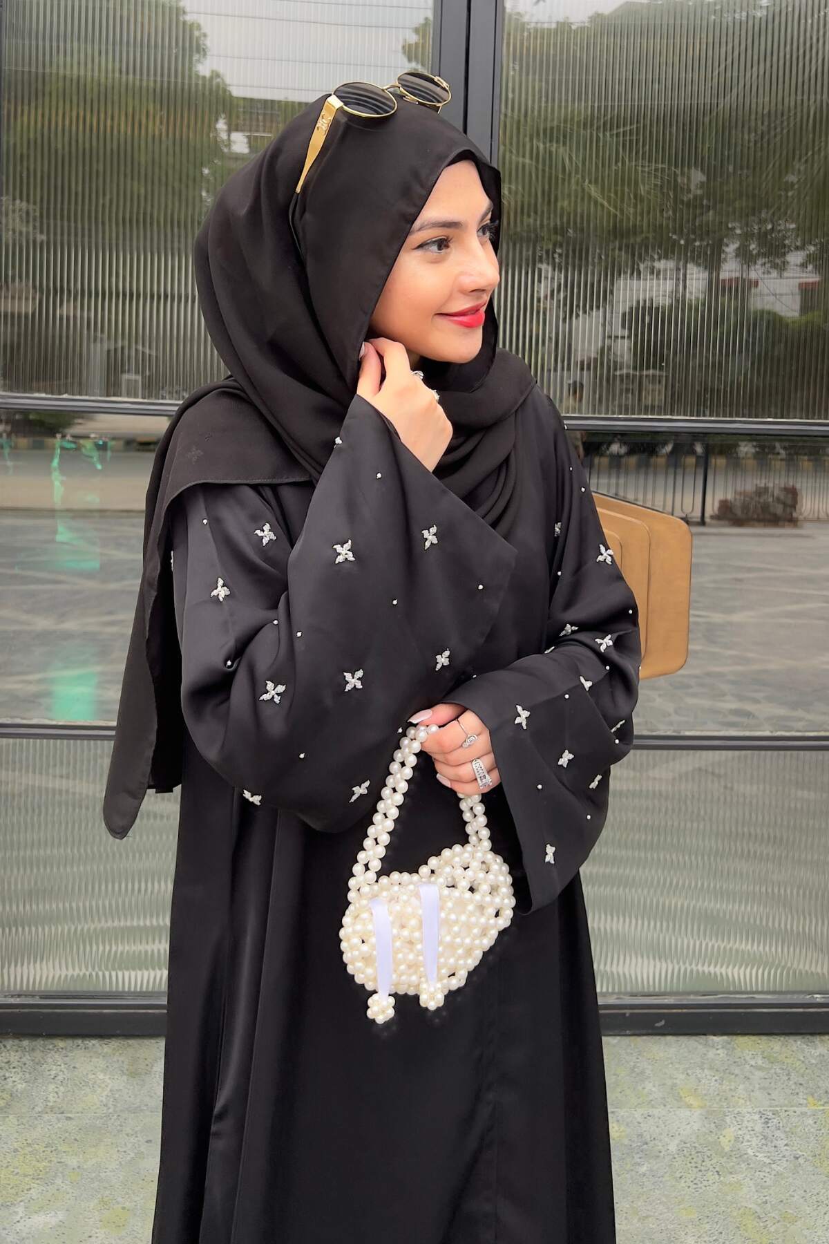 Black Half Drop Beaded Abaya