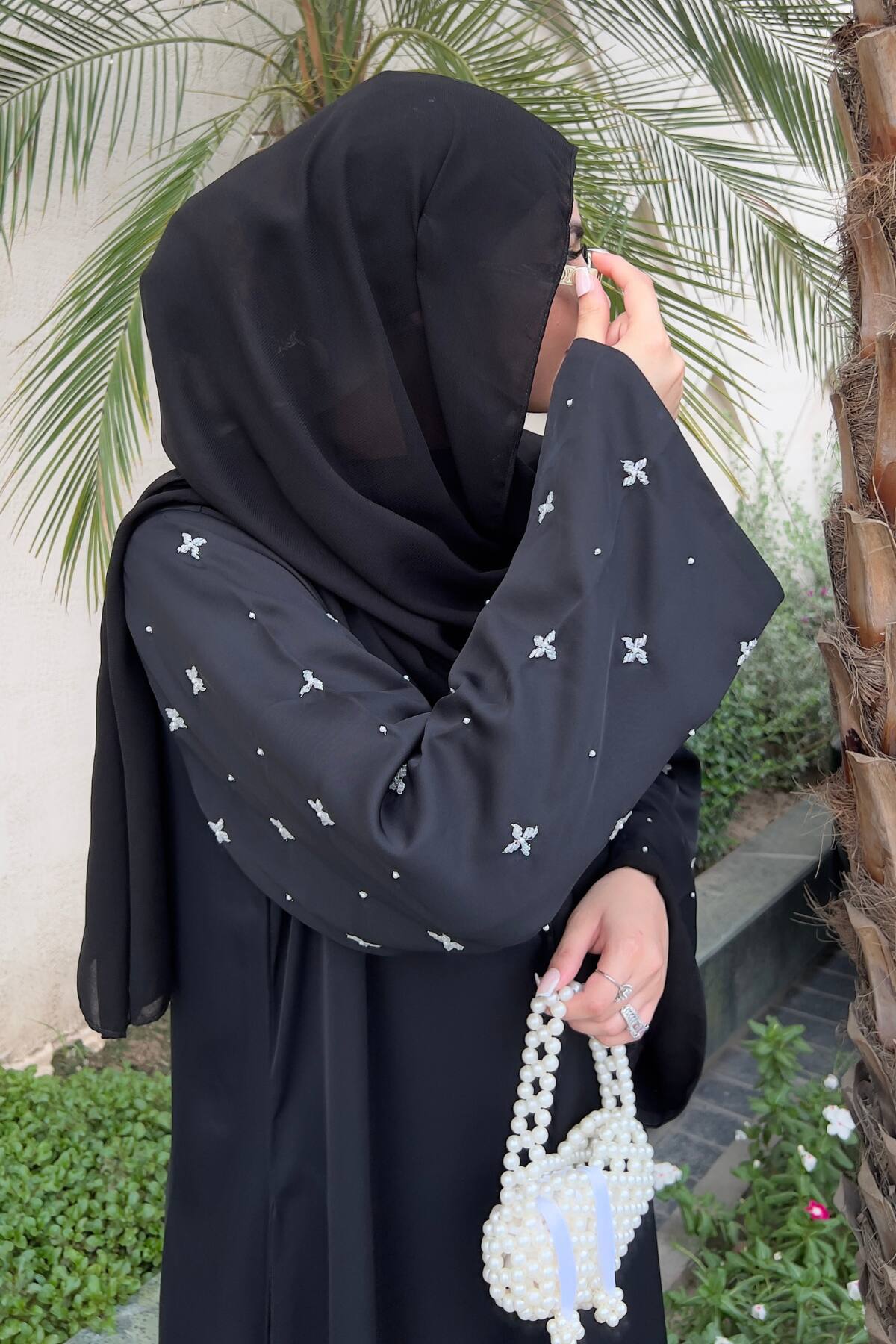 Black Half Drop Beaded Abaya