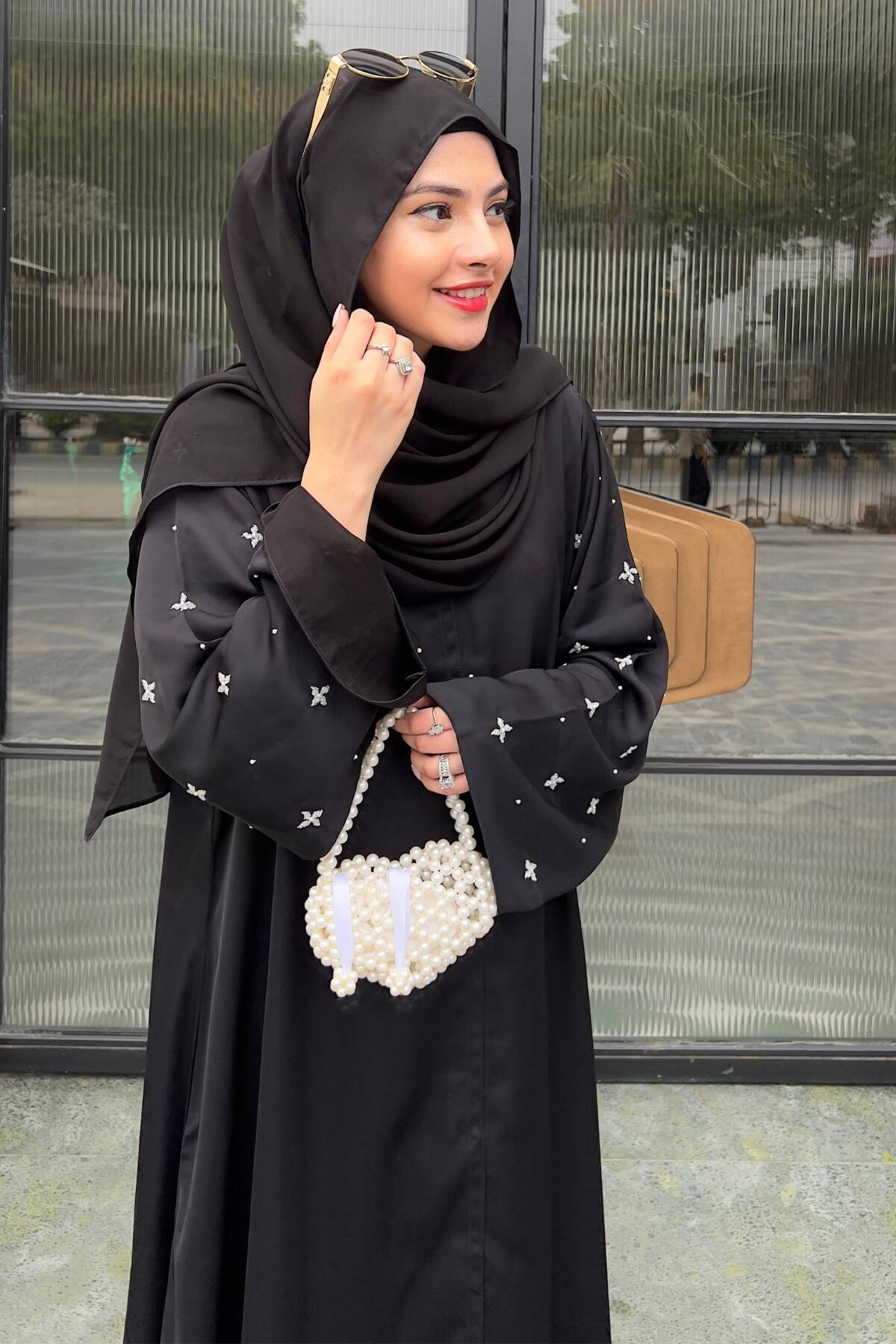 Black Half Drop Beaded Abaya
