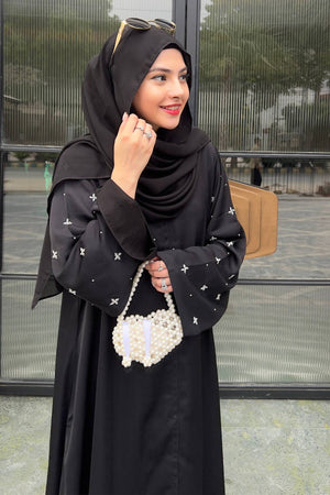 Black Half Drop Beaded Abaya